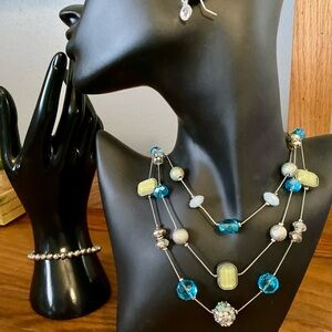Vintage NY Turquoise Blue, Yellow, and Silver Necklace, bracelet and earrings